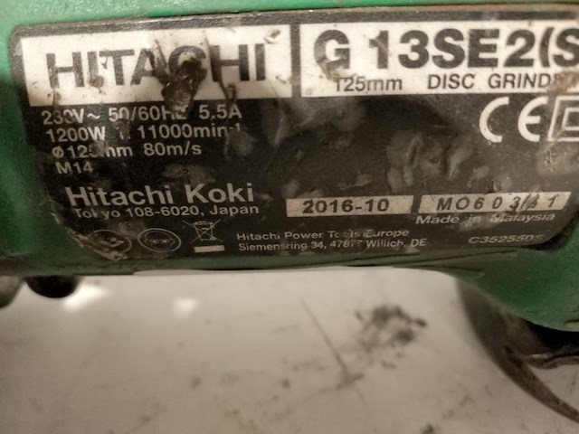 Haakse slijper 125mm 230v hitachi, g13se2, bouwjaar 2016 - afbeelding 4 van  4