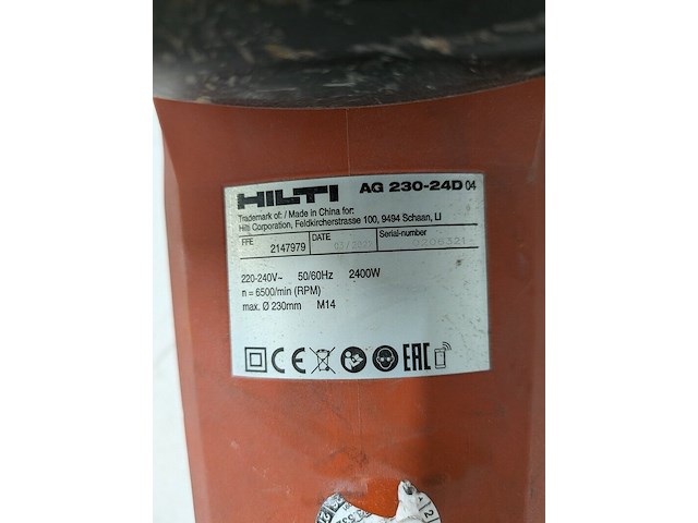 Haakse slijper 230mm 230v hilti hilti, ag 230-24d, bouwjaar 2022 - afbeelding 7 van  7