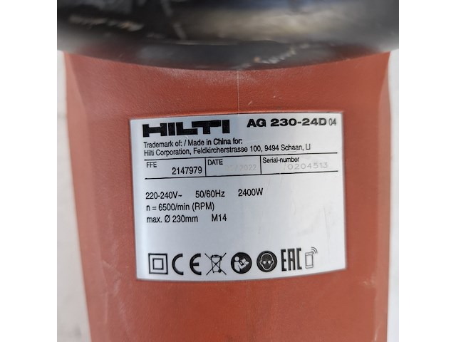Haakse slijper 230mm 230v hilti hilti, ag 230-24d, bouwjaar 2022 - afbeelding 6 van  7
