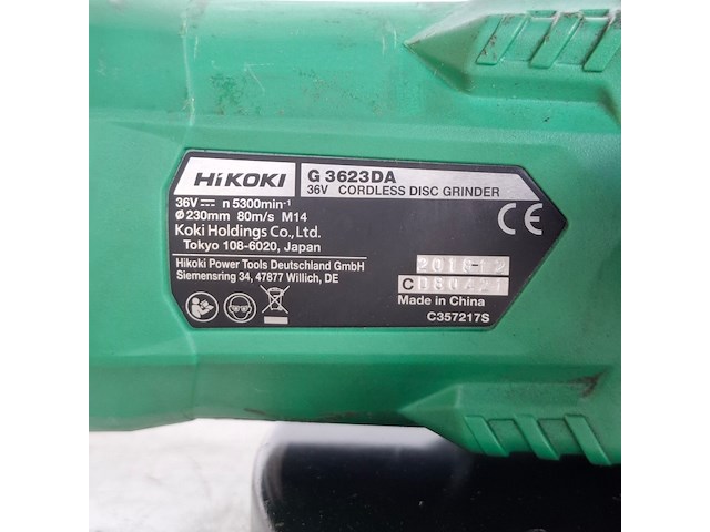 Haakse slijper 230mm accu 36v hitachi, g3623dawgz, bouwjaar 2019 - afbeelding 10 van  13