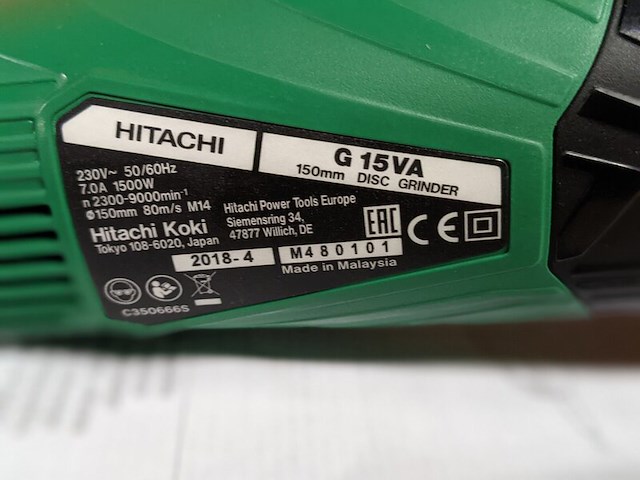 Haakse slijper, hitachi, g15va - afbeelding 4 van  4