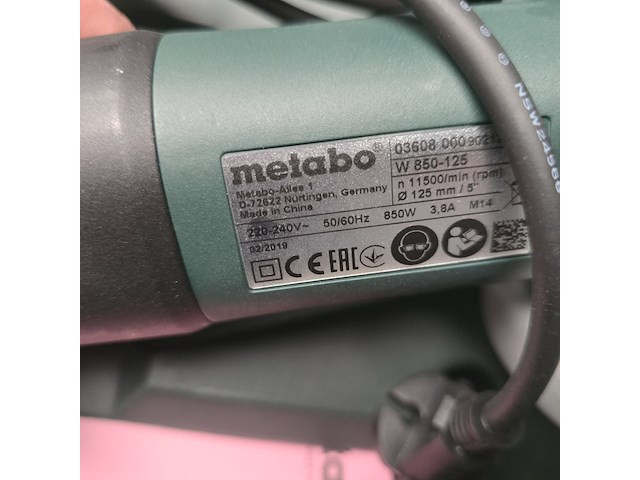 Haakse slijper, metabo, w 850-125 set, groen - afbeelding 4 van  6