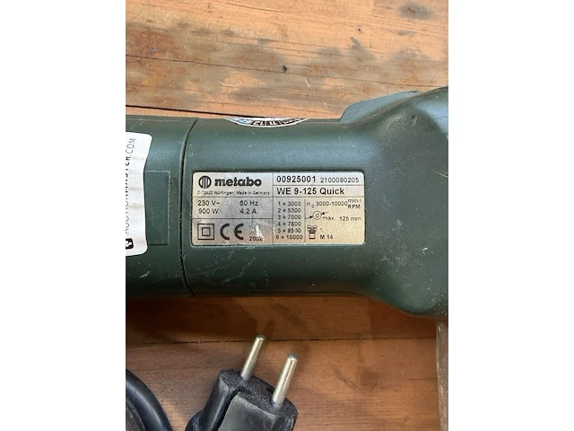 Haakse slijper, metabo, we 9-125 quick, groen/zilver, 2002, 900 w – 125 mm – met hulpstuk - afbeelding 2 van  4