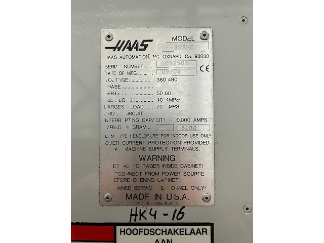 Haas - 2006 - super vf 3sshe - cnc verticaal bewerkingscentrum - afbeelding 16 van  16
