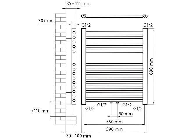 Haceka design radiator gobi zwart 6punts - afbeelding 3 van  3