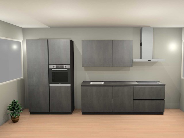 Häcker concept 130 - comet geplamuurde beton grafiet - keukenopstelling - afbeelding 1 van  17