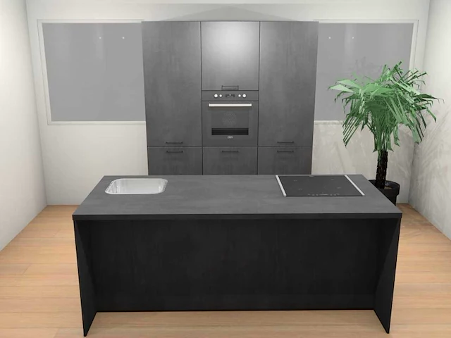 Häcker concept comet geplamuurde beton zwart eiland - afbeelding 1 van  31