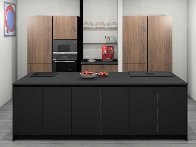 Häcker concept130 bali notenhout topsoft mat lak zwart eiland keuken - afbeelding 1 van  34