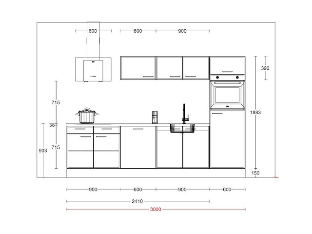 Häcker concept130 uno zwart mat recht keuken - afbeelding 3 van  4