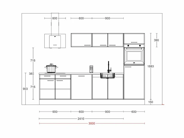 Häcker concept130 uno zwart mat recht keuken - afbeelding 4 van  22