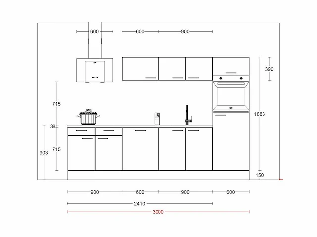 Häcker concept130 uno zwart mat recht keuken - afbeelding 5 van  22