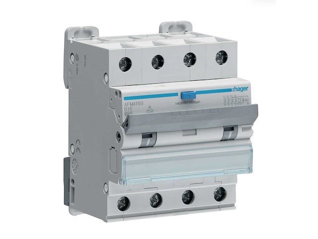 Hager - afm416g - aardlekautomaat 4-polig 16 a b-karakteristiek 6 ka, 300 ma klasse a (6x) - afbeelding 1 van  2