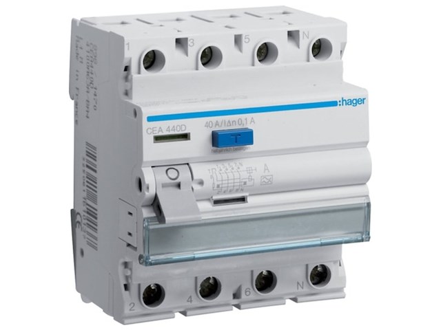 Hager cea440d cea440d fi-stroomonderbreker a 4-polig 40a 0.1a 400v - afbeelding 1 van  2
