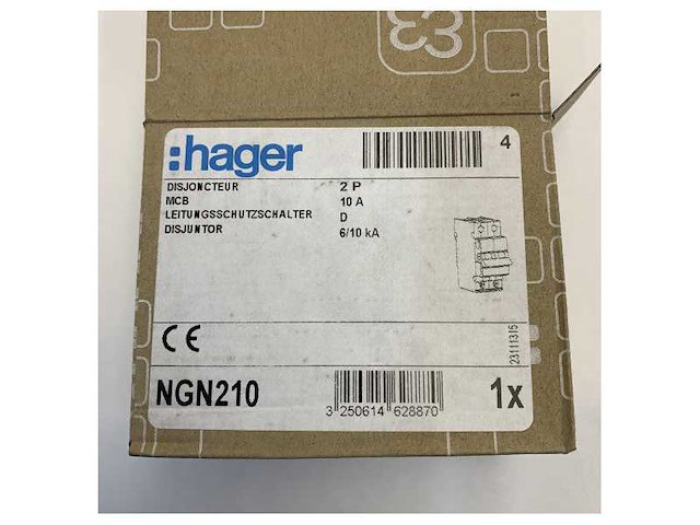 Hager mcb 2p 6/10ka d-10a 2m elektrische schakelaar - ngn210 - afbeelding 5 van  5