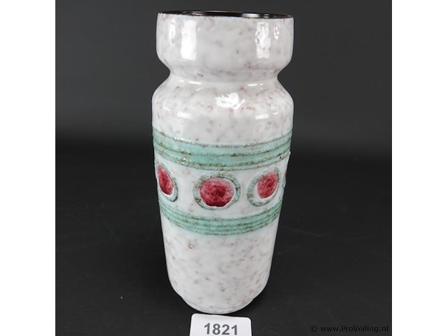 Haldensleben, vintage keramische vaas, witgroene rode stippen, oost-duitsland jaren 60-70 - afbeelding 1 van  5