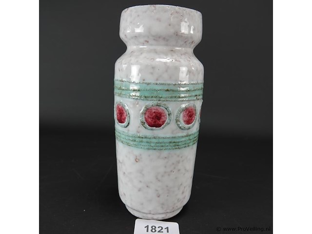 Haldensleben, vintage keramische vaas, witgroene rode stippen, oost-duitsland jaren 60-70 - afbeelding 2 van  5