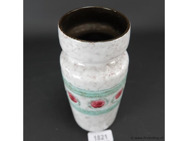 Haldensleben, vintage keramische vaas, witgroene rode stippen, oost-duitsland jaren 60-70 - afbeelding 3 van  5