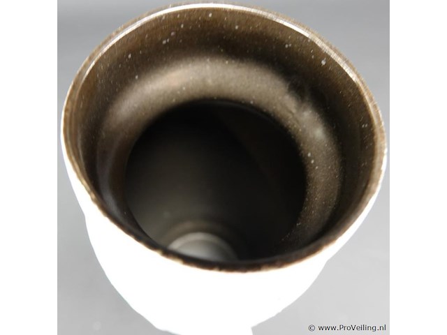 Haldensleben, vintage keramische vaas, witgroene rode stippen, oost-duitsland jaren 60-70 - afbeelding 4 van  5