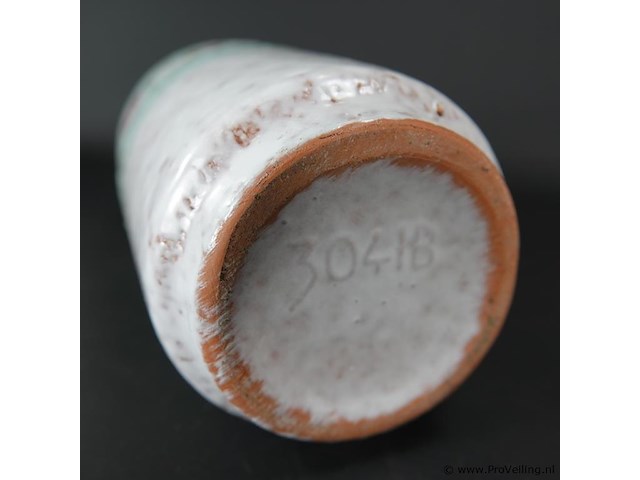 Haldensleben, vintage keramische vaas, witgroene rode stippen, oost-duitsland jaren 60-70 - afbeelding 5 van  5