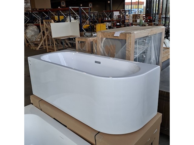 Halfvrijstaand ligbad, fibrex, glans wit - afbeelding 1 van  6