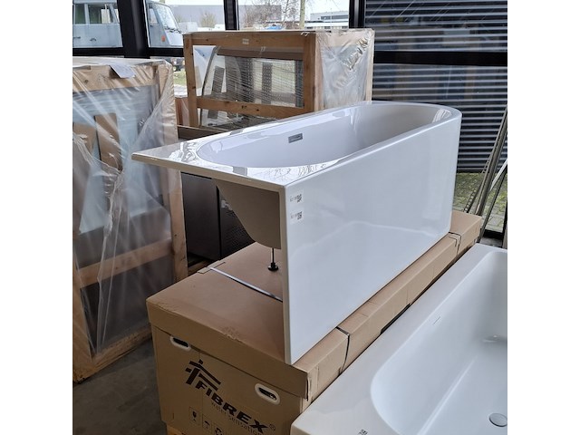 Halfvrijstaand ligbad , glans wit - afbeelding 3 van  6