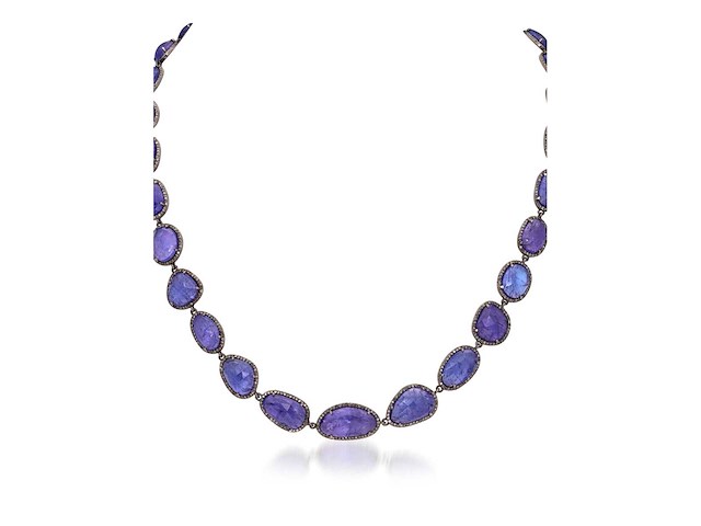 Halscollier met schakels van natuurlijke diamanten en tanzanieten - afbeelding 1 van  8