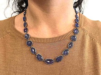 Halscollier met schakels van natuurlijke diamanten en tanzanieten - afbeelding 2 van  8