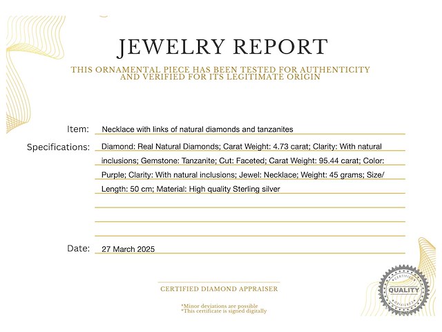 Halscollier met schakels van natuurlijke diamanten en tanzanieten - afbeelding 3 van  8