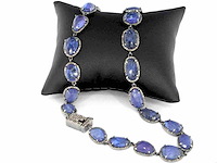 Halscollier met schakels van natuurlijke diamanten en tanzanieten - afbeelding 4 van  8