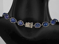 Halscollier met schakels van natuurlijke diamanten en tanzanieten - afbeelding 6 van  8