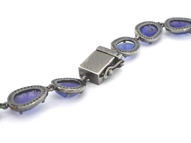 Halscollier met schakels van natuurlijke diamanten en tanzanieten - afbeelding 7 van  8