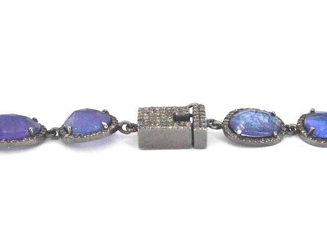 Halscollier met schakels van natuurlijke diamanten en tanzanieten - afbeelding 8 van  8