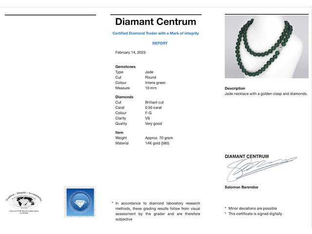 Halsketting met jade edelsteen en een diamanten sluiting - afbeelding 3 van  9