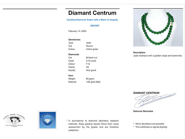 Halsketting met jade en gouden sluiting met diamant - afbeelding 3 van  9