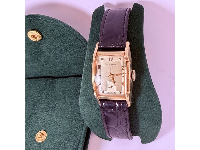 Hamilton 10kt goldfilled heren tank horloge - afbeelding 2 van  9