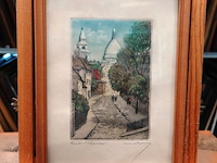 Hand gekleurde ets van de sacré-cœur in montmartre, parijs. - afbeelding 1 van  5