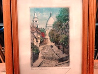 Hand gekleurde ets van de sacré-cœur in montmartre, parijs. - afbeelding 2 van  5