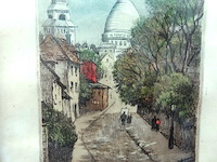 Hand gekleurde ets van de sacré-cœur in montmartre, parijs. - afbeelding 3 van  5