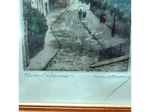 Hand gekleurde ets van de sacré-cœur in montmartre, parijs. - afbeelding 4 van  5