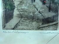 Hand gekleurde ets van de sacré-cœur in montmartre, parijs. - afbeelding 4 van  5