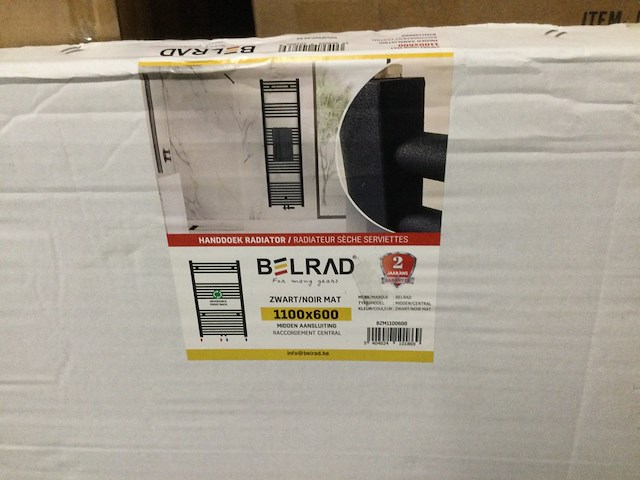 Handdoekradiator 110x60 cm, belrad, bzm1100600, zwart - afbeelding 3 van  4