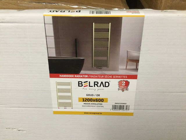 Handdoekradiator 120x60 cm, belrad, bwg01200600, goud - afbeelding 3 van  4