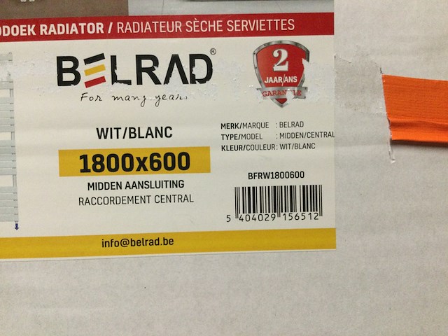 Handdoekradiator 180x60 cm, belrad, bfrw1800600, wit - afbeelding 4 van  4