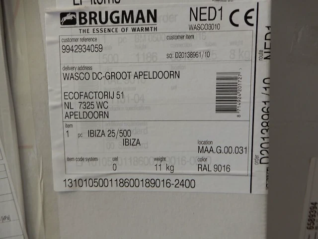 Handdoekradiator, brugman, ibiza, wit, 1186x500 - afbeelding 3 van  3