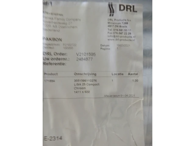 Handdoekradiator, drl, lisa, chroom, 1411x600 - afbeelding 3 van  3