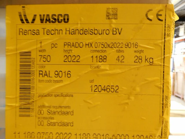 Handdoekradiator, vasco, prado hx, wit, 2022x750 - afbeelding 3 van  3