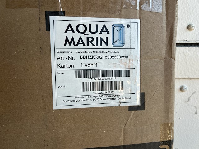 Handdoekradiator voor wandmontage aquamarin, bdhzkr021800x600wsm, wit - afbeelding 3 van  3