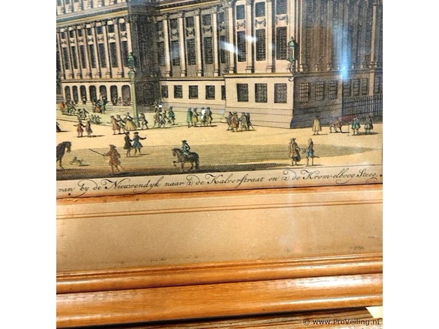 Handgekleurde gravure van het voormalige stadhuis van amsterdam (het huidige koninklijk paleis amsterdam) op de dam - afbeelding 4 van  5
