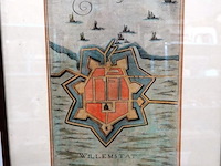 Handgekleurde kopergravure, getiteld willemstad, gemaakt door de cartograaf joan blaeu. - afbeelding 2 van  5