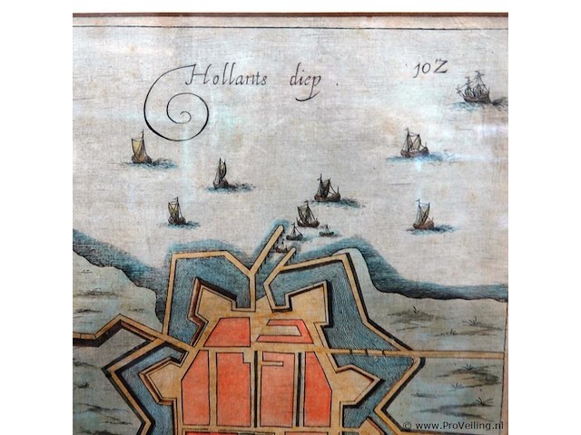 Handgekleurde kopergravure, getiteld willemstad, gemaakt door de cartograaf joan blaeu. - afbeelding 3 van  5